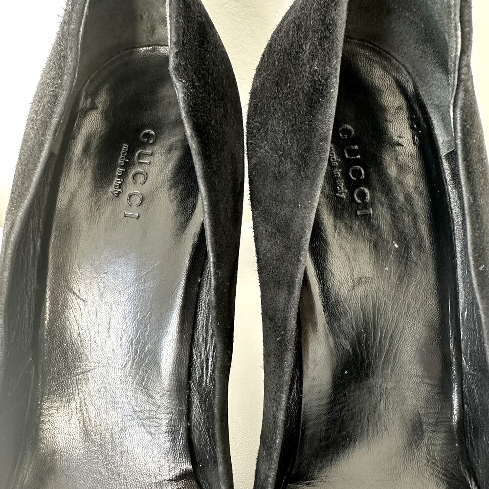 Gucci Classic Black Suede Pumps Bamboo Horsebit Cap Toe IT 39 - Picture 10 of 15